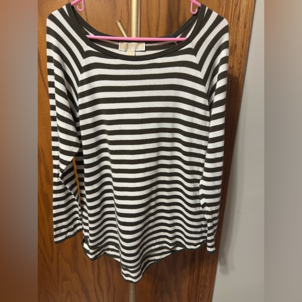 Women’s Michael Kors Striped Knit Sweater Size Large/green and white stripes